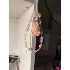 Labubu Phone Purse Charm Keychain Beaded Pink Sitting [COPY]